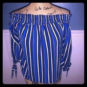 New Blue striped blouse off the shoulder